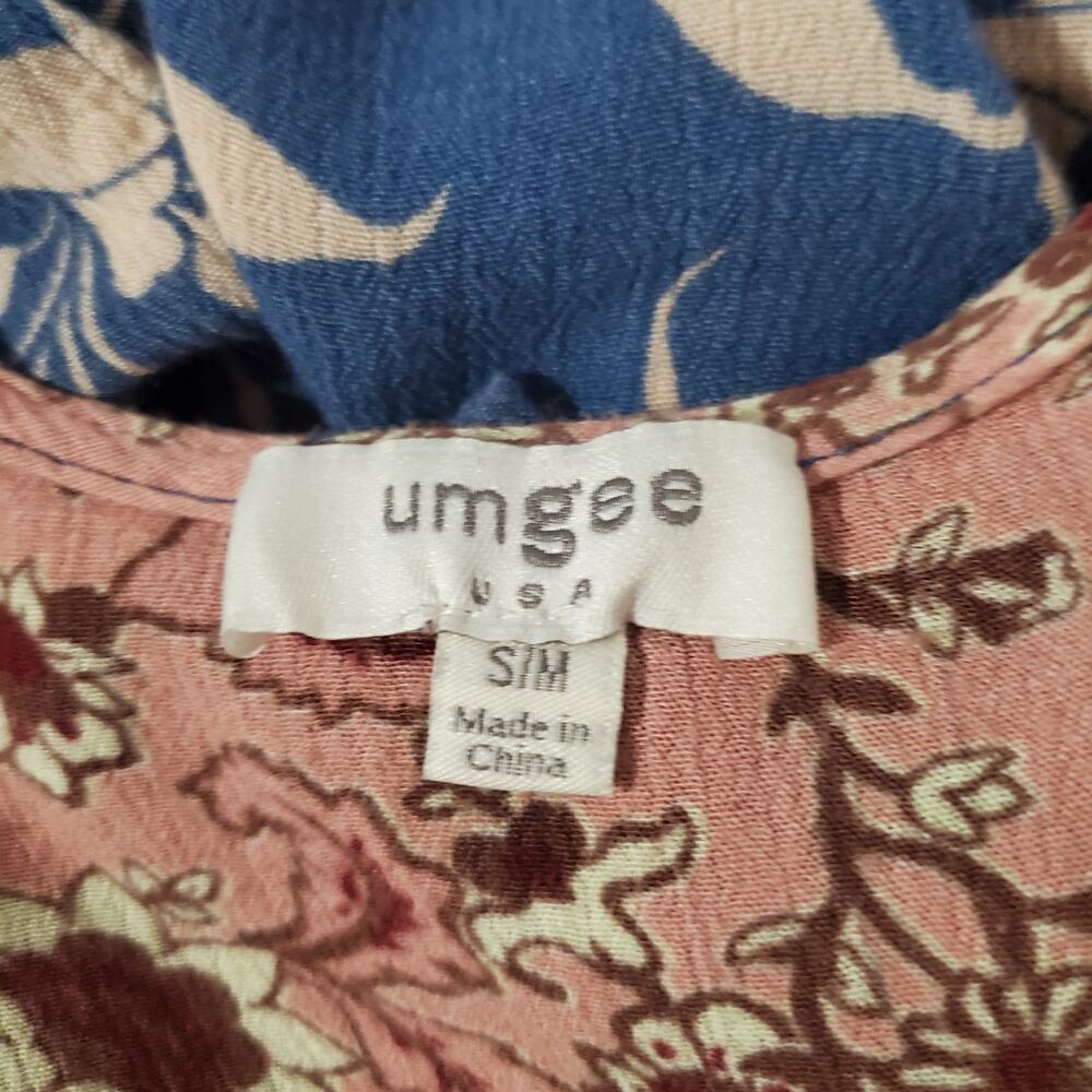 Umgee Boho Mixed Print Oversized Open Kimono Cardigan Top Womens Size S Ruffle - Picture 7 of 10